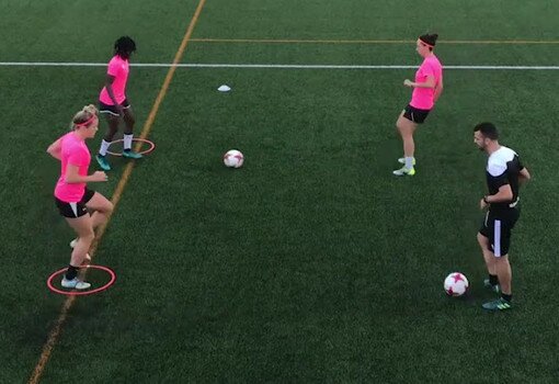 Activación técnica para sesión individualizada y situación de combinaciones con 3 futbolistas.