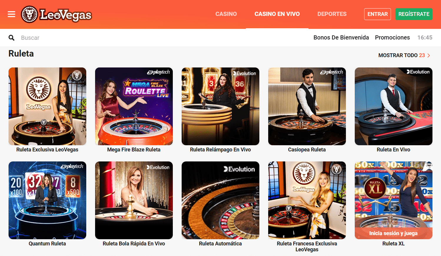 Ruleta en vivo, LeoVegas